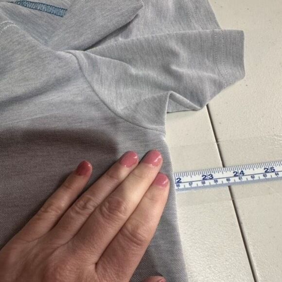 Travis Mathew Golf Shirt Mens Large Gray Blue Striped Polo Short Sleeve Casual - Picture 11 of 13